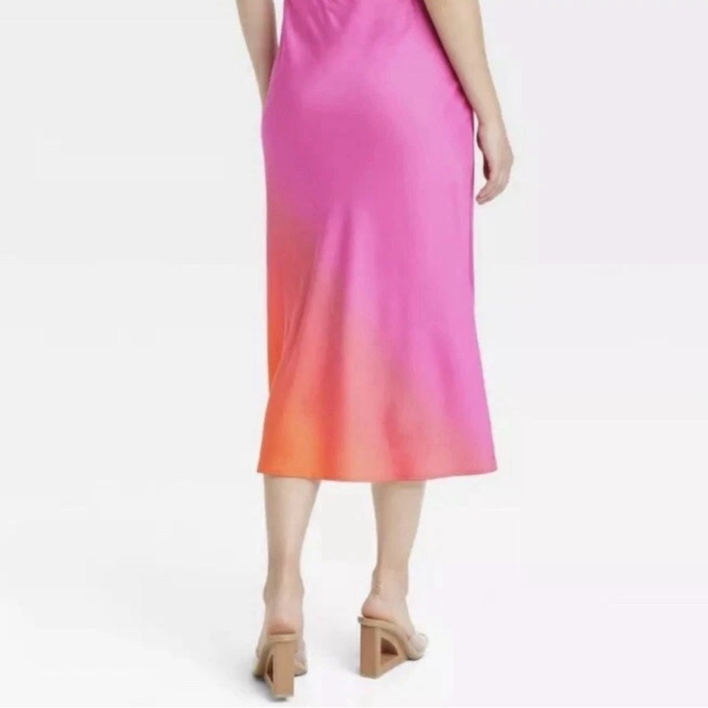 Ombré Elegant Pink and Orange Gradient Midi-Slip Skirt